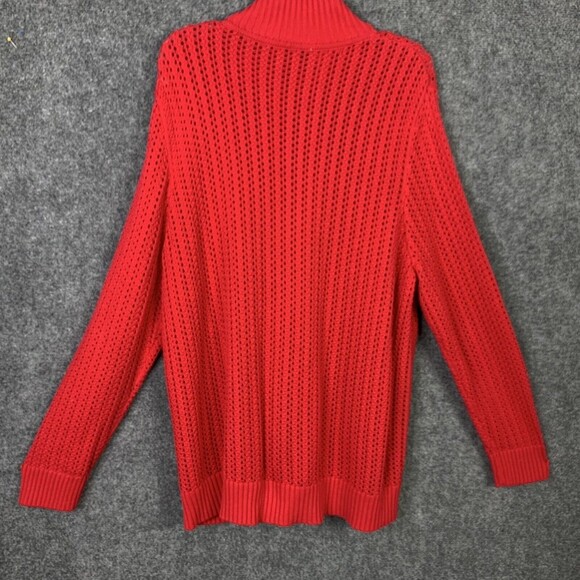 Red Open knit Zip Front Cardigan Sweater Women XL Long Sleeve Cotton No Brand - Picture 6 of 9